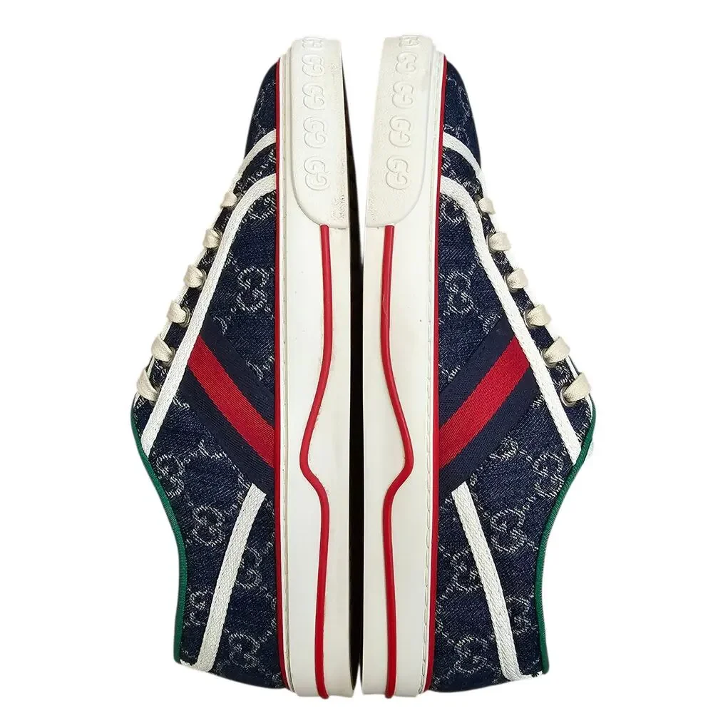Gucci Tennis 1977 Blue Denim GG Supreme Web Stripe Low Top Sneaker Size 41 US 11